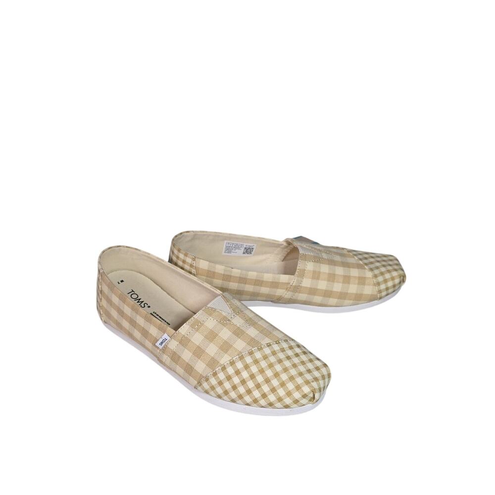 Toms Alpargata Cloudbound Loafers Brown White Gingham Check Womens 7 NWT